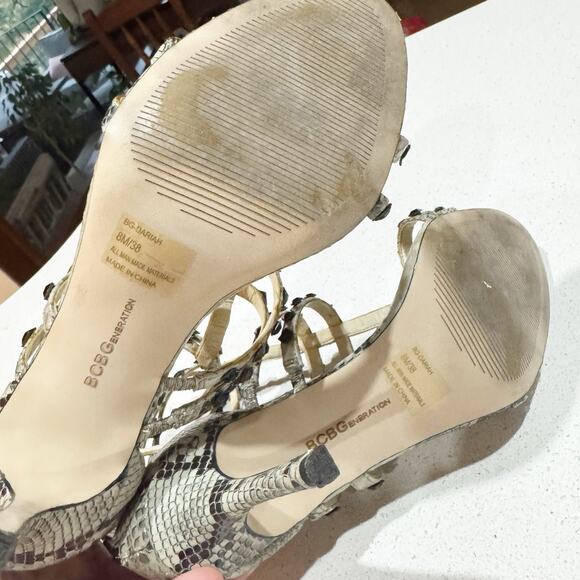 BCBGeneration snakeskin-print studded strappy heels Size 8 - Picture 10 of 10